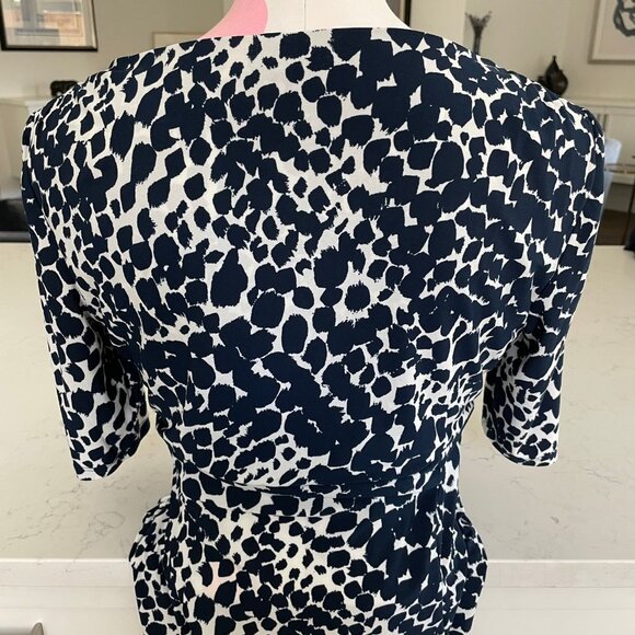 Lauren Ralph Lauren Animal Print Faux Wrap Dress Navy+White Sz 6 No Fabric Tag - Picture 7 of 9